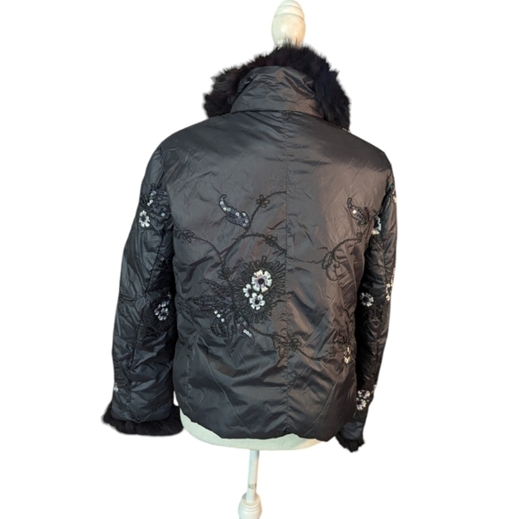 Embellished sequin embroidery faux fur trim black Warm Jacket Todd Smith  Sz M - Picture 3 of 13